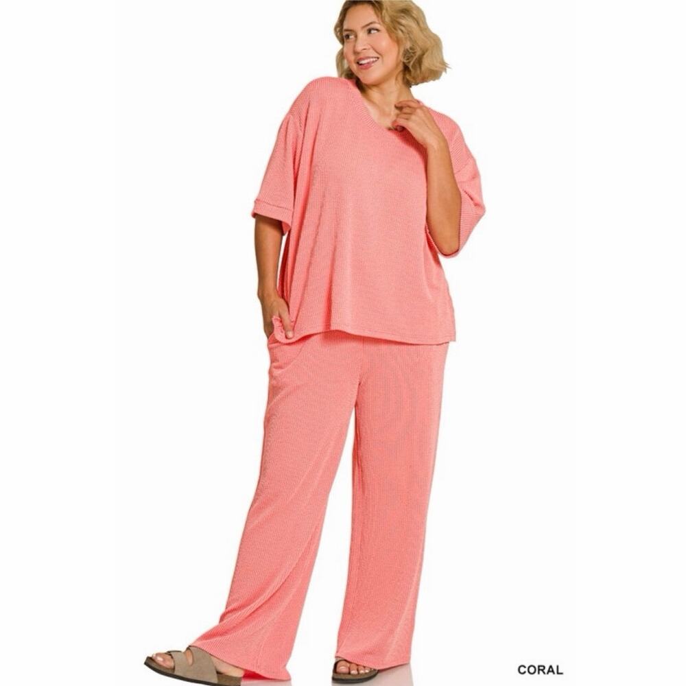 Zenana Coral Ribbed Textured Two-Piece Set – Size 3X – NWOT